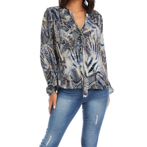 Karen Kane Blouson Sleeve Tie-Top in the Size Large - Picture 1 of 9